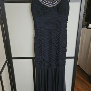 Xscape Black Maxi Dress with Embellished Neckline